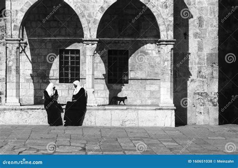 Arab Women Sit At The Wall Of The Temple Editorial Stock Photo Image