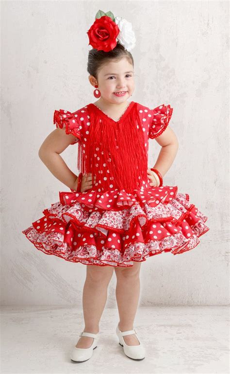 Traje De Gitana Niña Lino Rojo Lunar Blanco Mibebesito Trajes De