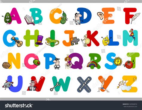 Cartoon Illustration Of Capital Letters Alphabet Educational Set For