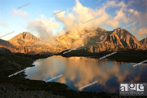 Tevno Lake At Sunset Pirin National Park Bulgaria Stock Photo