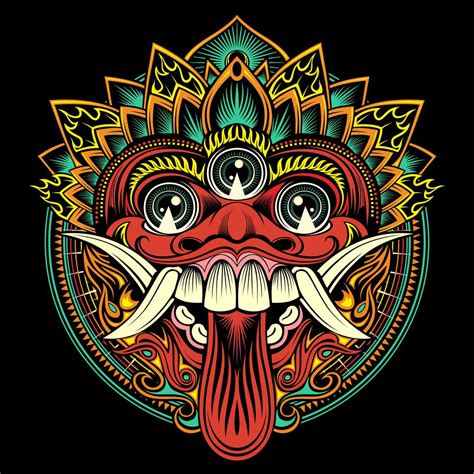 Traditional Ritual Balinese Mask Vector Outline Illustration Vector