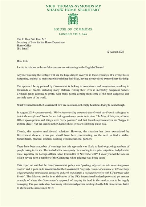 Learn the best way to write your own powerful cover letter that will separate you from the competition ! Shadow Home Secretary writes to Home Secretary about migrant crossings - Nick Thomas-Symonds For ...