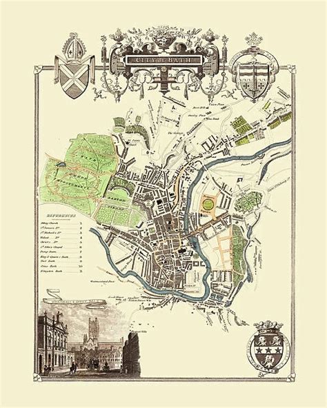 Old Map Of The City Of Bath 1836 By Thomas Moule For Sale As Framed