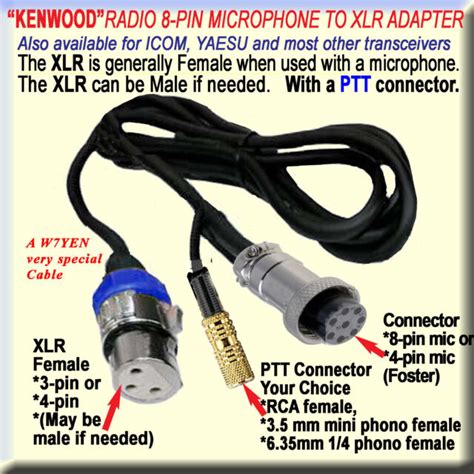 Kenwood Microphone Cable 8 Pin Foster To 3 Pin Xlr 14 Ptt