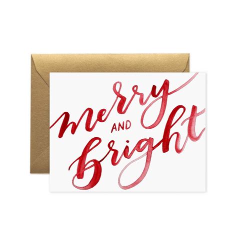 Merry And Bright Holiday Greeting Card Modern Christmas Card Etsy