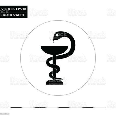 Bowl Of Hygieia Snake And Bowl Symbol Of Pharmacy Black And White Flat