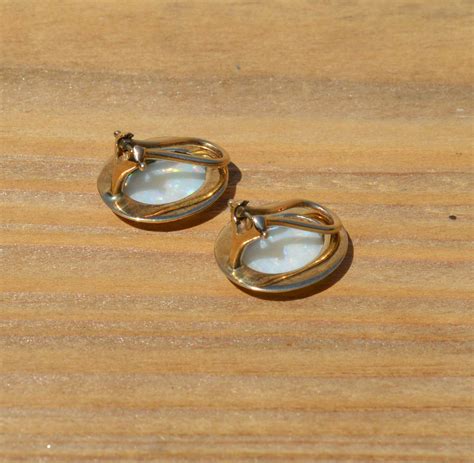 Large 9ct Gold Opal Clip On Earrings Non Pierced Ears