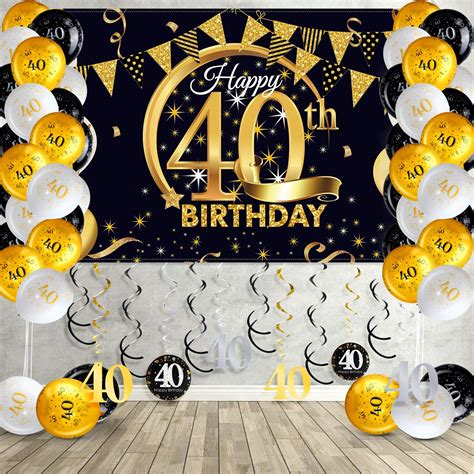 Happy 40th Birthday Party Decorations Kit Black And Gold Glittery