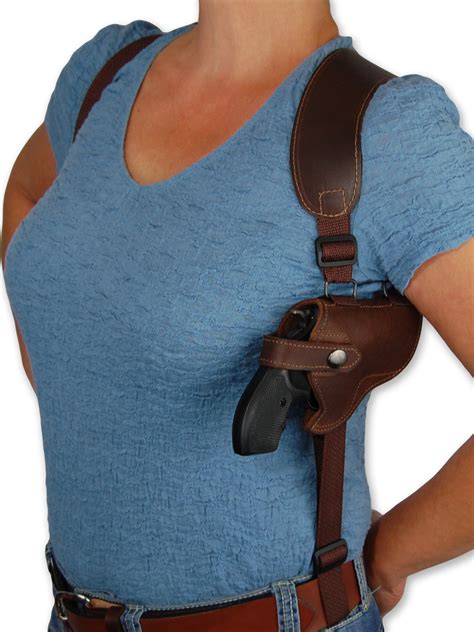 Brown Leather Horizontal Shoulder Holster With Speed Loader Pouch For 2