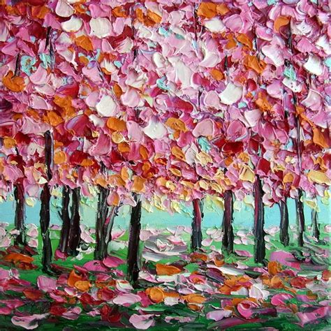 Original Oil Painting Cherry Blossomtree Landscape Pink Tree Etsy