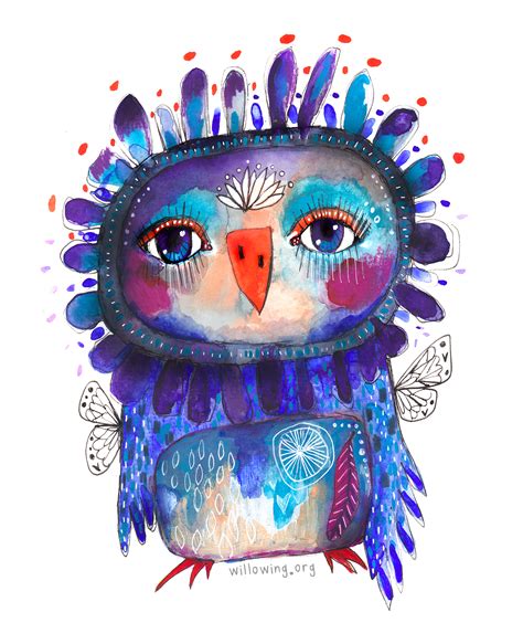 Quirky Bird Blue Art Print Willowing Arts