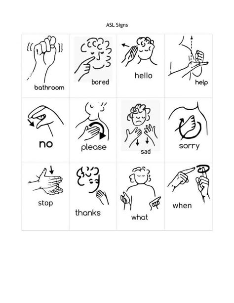 Beginner Printable Sign Language Worksheet