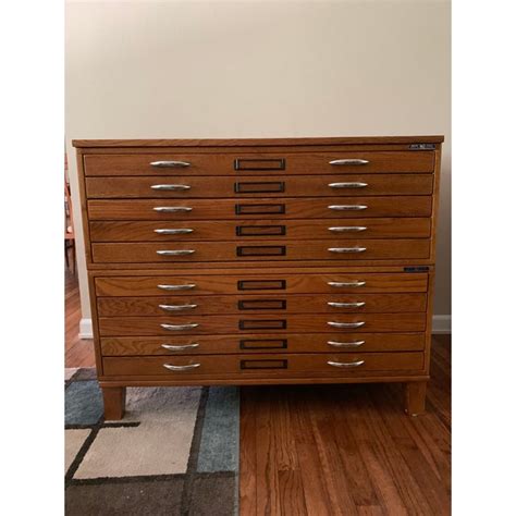 Vintage Mayline 10 Drawer Blueprint Flat File Oak Cabinet Chairish