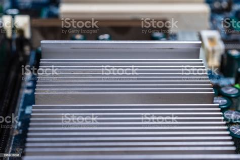 Computer Motherboard Aluminum Heatsink Closeup Stock Photo Download