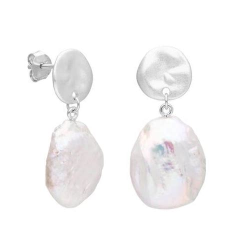 Large Silver Baroque Pearl Drop Stud Earrings Jewellerybox Co Uk