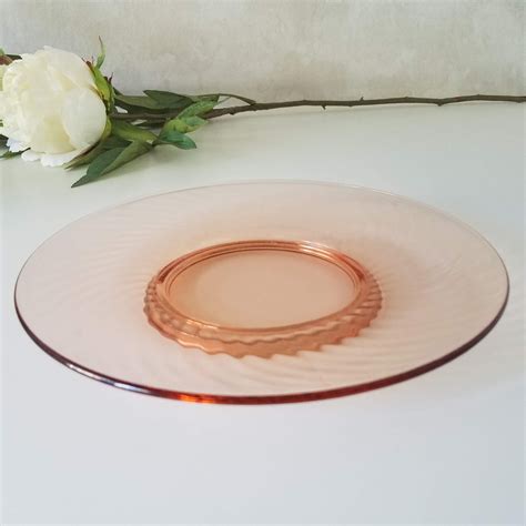 Pink Depression Glass Plate Vintage Pink Pressed Glass Swirl Plate 8 Inch Wedding Plate
