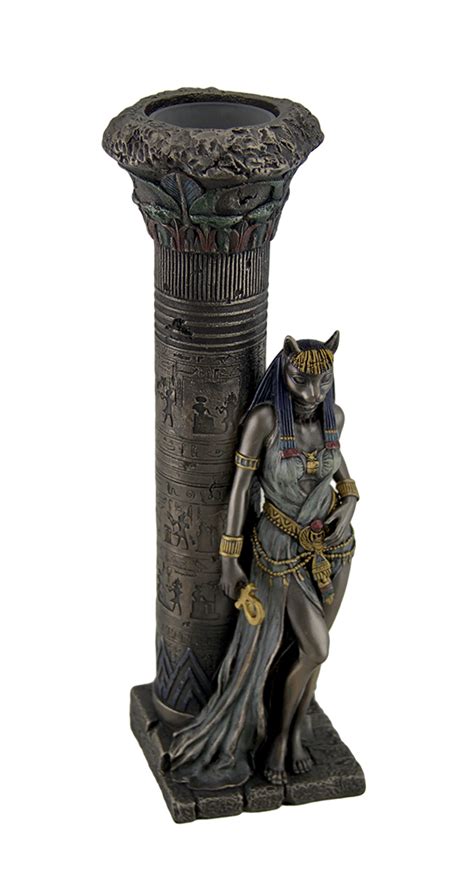 Egyptian Goddess Bastet Leaning On Pillar Statue Ebay
