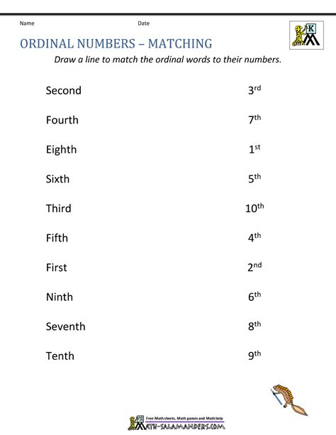 Ordinal Numbers 3rd Grade Worksheet