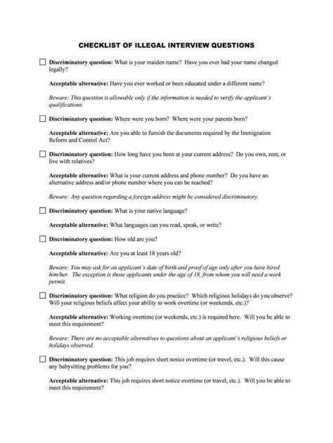 illegal interview questions that employers shouldn t ask you form fill out and sign printable
