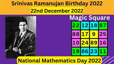 Ramanujan Magic Square And Magic Number Srinivas Ramanujan Birthday