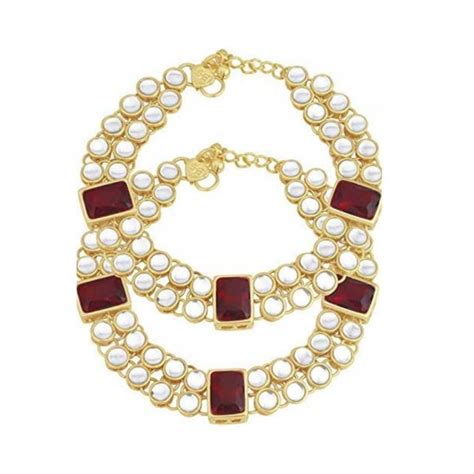 Peora Traditional Gold Plated Kundan Anklet Payal For Girls And Women