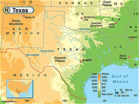 Physical Map Of Texas Landforms Map Vector