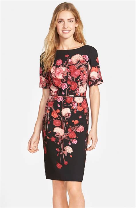 Adrianna Papell Placed Floral Print Crepe Sheath Dress Regular