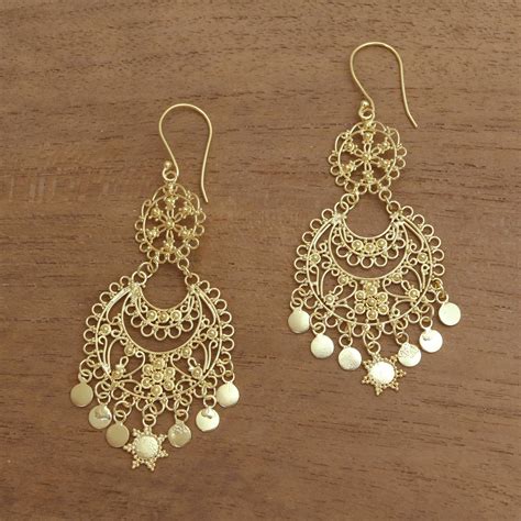 Sterling Silver Chandelier Earrings Plated In 18k Gold Bali Glamour