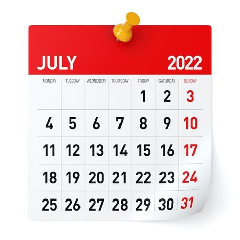 Premium Photo July 2022 Calendar Isolated On White Background 3d