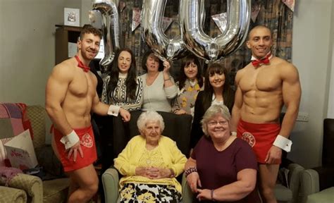 grandma has hilarious reaction when naked butlers come to her nursing home for her 100th birthday