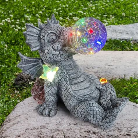 Large Garden Dragon Statue Adorable Baby Figurine Solar Light Gargoyle