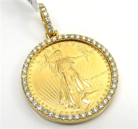 Buy 14k Yellow Gold Large Diamond Liberty 12 Oz Coin Pendant 115ct