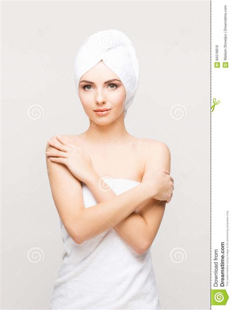 Young Beautiful Woman Wrapped In A Towel Stock Image Image Of Female Lady 84518819