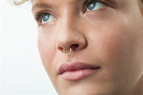 Solid Gold Nose Ring 14k Gold Nose Piercing Rose Gold White Etsy