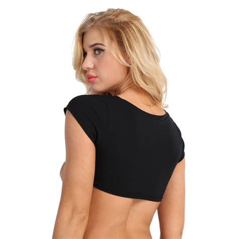 Sexy Women S Cotton Short Sleeve Crop Top T Shirt Letter Tees Blouse