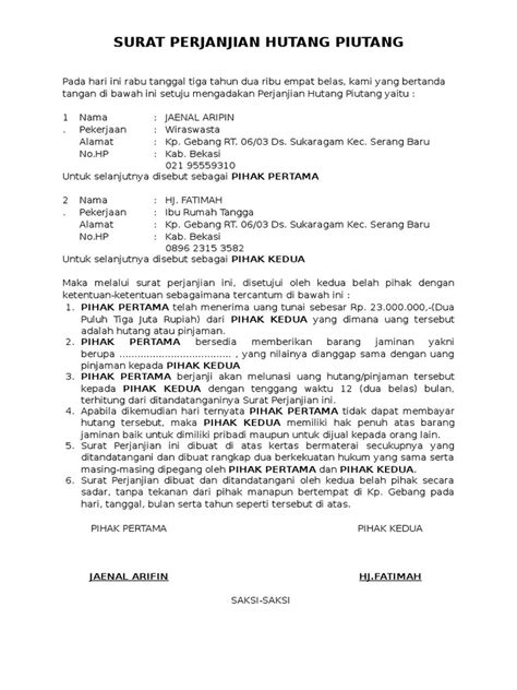 Surat Perjanjian Pinjam Nama