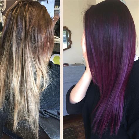 From Blonde Balayage To A Purple Balayage In Hair Color