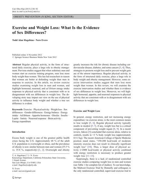 Pdf Exercise And Weight Loss What Is The Evidence Of Sex Differences