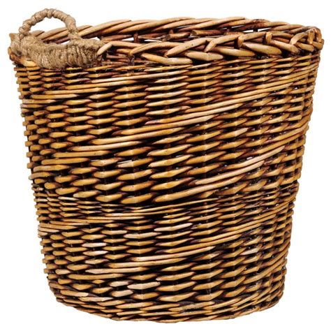 Rustic French Wicker Basket With Single Lateral Handle And Diagonal