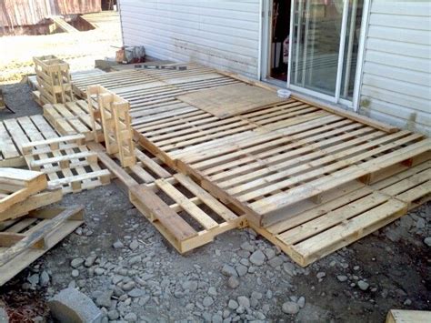 Making A Deck Out Of Wood Palettes Pallet Decking Building A Deck