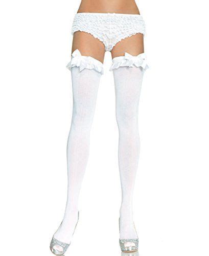 Leg Avenue 6010 Womens Opaque Thigh High Stockings With Ruffle And Bow One Size White Read