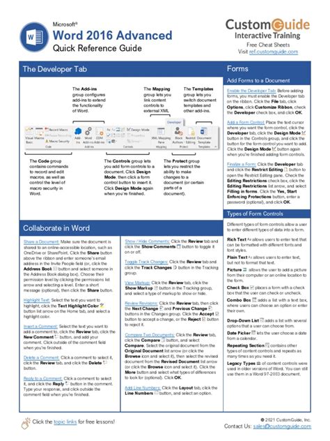 Word 2016 Advanced Quick Reference Pdf Microsoft Word Software