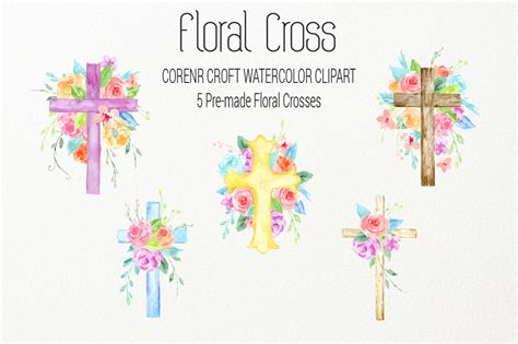 Watercolor Clipart Floral Cross 68298 Illustrations Design Bundles