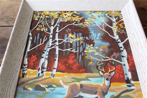 Vintage Paint By Number Picture Woodland Deer Autumn Woods Pbn