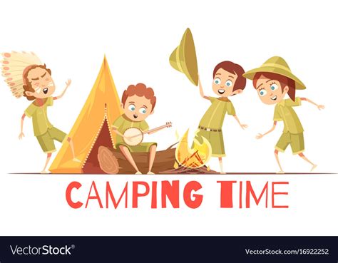 Scouts Camping Retro Cartoon Poster Royalty Free Vector