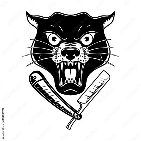 Download Panther Head With Barber Razor Design Element For Logo Label