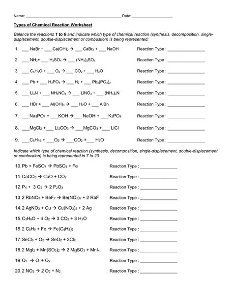 42 Chemical Reactions Types Worksheet Worksheet Works