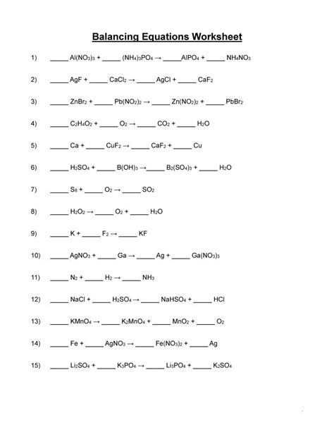 One each side of the equal side, also known as yields, the number and type of atoms are. Balancing Equations Practice Worksheet Answer Key ...