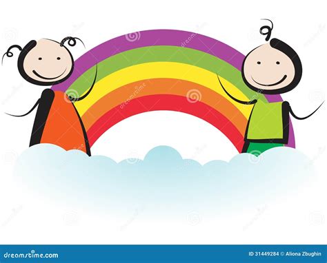 Kinder Mit Regenbogen Vektor Abbildung Illustration Von Wiese 31449284