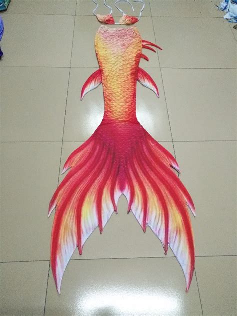 Red Swimmable Mermaid Tail For Adult With Silicone Monofin And Top Bra